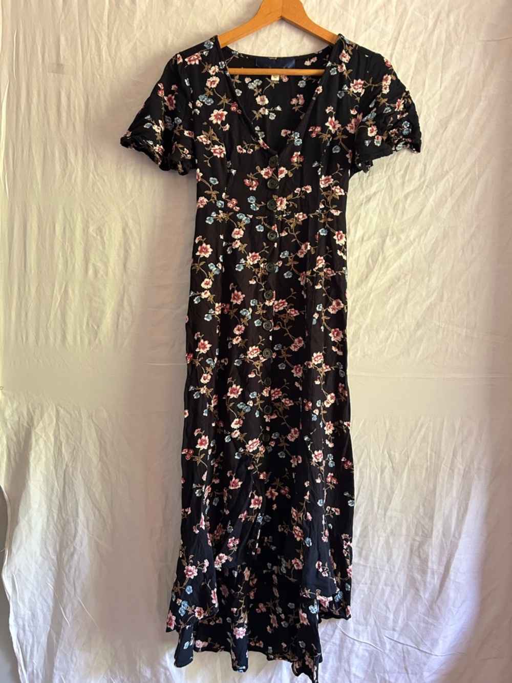 Blue Rain Black Floral Maxi Dress
